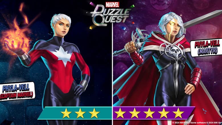 Phyla-Vell (Captain Marvel) and Phyla-Vell (Martyr) join MARVEL Puzzle Quest!